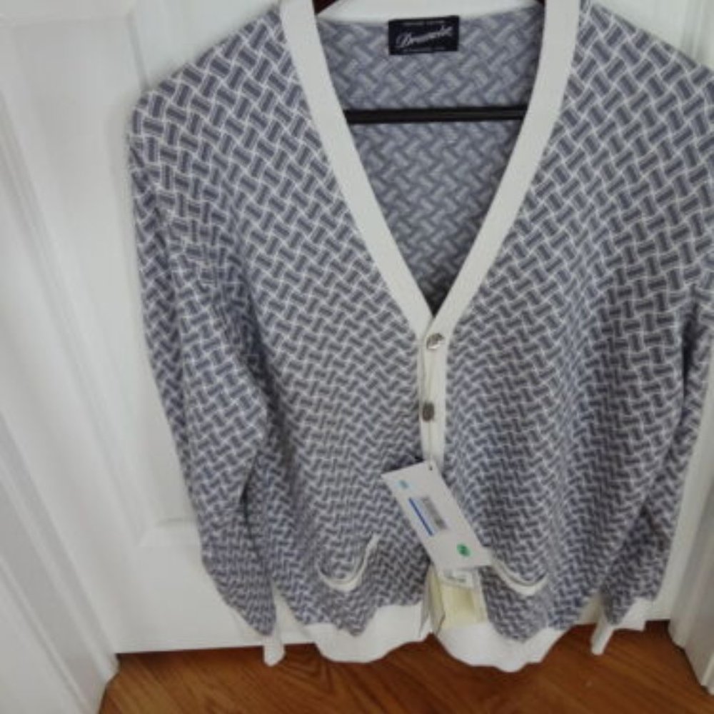 NWT Drumohr Mens 46 Regular Grey/Cream Cotton Jacquard Cardigan Sweater